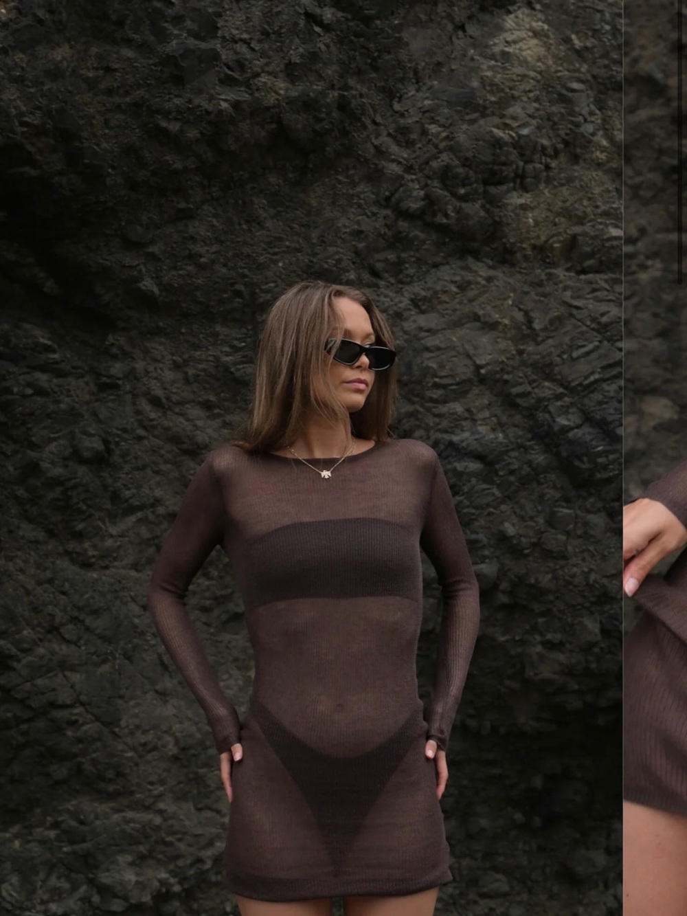 All things golden knitted long sleeve dress - espresso